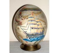 UOVO DI STRUZZO DECORATO con Amerigo Vespucci e mappa Italia antica