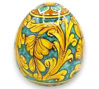 Uovo in ceramica Caltagirone, h 15 x 12 cm ca. Decoro Barocco e palmetta, c