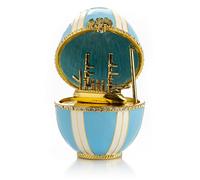Uovo Keren Kopal con scatola portagioie per nave a vela decorata con cristall...
