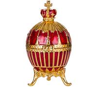 uovo russo in stile Fabergé/portagioie con corona del Imperatore russo 6,5 cm rosso