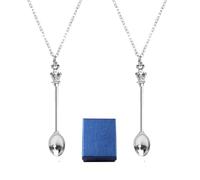UOWAN,Set di 8 collane con ciondolo a forma di cucchiaino da tè regolabile, collana con ciondolo a forma di cucchiaino da tè con catenina e cucchiaino da Alice Snuff Ibiza, Silver, 2 PCS Silver