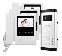 uoweky Kit Videocitofonico con Citofono Cablato da 4,3 Pollici con Kit 700TVL IR Telecamera per Visione Notturna + 3 Monitor da Interno per Casa/Appartamenti