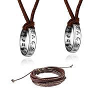 UoYu 3 pezzi Uncharted Drake Anello Collana Unisex Multistrato Cuoio Regolabile Bracciale Braccialetto Avvolgimento Multicolore Corda Braccialetto, Zinco, Senza Gemme