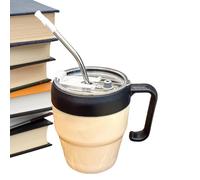 Uozonit Bicchiere in con cannuccia e coperchio, per frappè stampata con lettere | con cannuccia per bevande calde ghiacciate con manico, per matrimoni, picnic, campeggio, ristoranti