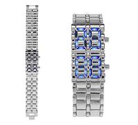 UPALDHOU Orologio da Polso con Cinturino in Acciaio Inossidabile, Illuminazione a LED, Quadrante Rettangolare Digitale, Display Nascosto, Luce Rossa Blu, per Ragazzi, Ragazze, Studenti, Coppie,