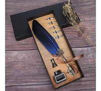 UPALDHOU Penna Stilografica Vintage con Piume Elegante Penna D'oca Antica per Calligrafia Decorazioni per la Casa con Scatola, Ideale per Forniture per Ufficio e Materiale Scolastico (BLUE)