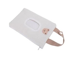 UPALDHOU Porta Salviette per Neonati Custodia per Salviette da Viaggio Portatile in Tessuto di Cotone Ricamato con Cerniera per Bambino Adulto Facile Accesso e genitorialità Organizzata (orso bianco)