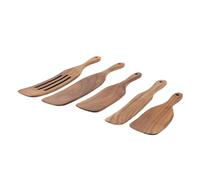 UPALDHOU Set di Spatola in Legno, Stile Originale Liscio Resistente, Versatile per Miscelazione, Capovolgimento, Spatola da Servizio in Legno, Utensili da Cottura a Prova di Calore, Lavaggio, 5 Pezzi