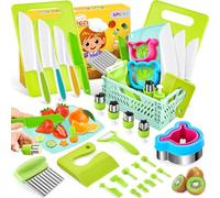 UPDOKIT Coltello da cucina per bambini, 26 pezzi, per cucinare con scatola pieghevole, tagliere, bacchette di frutta, pelapatate, coltello per bambini a partire dai 3 anni, accessori per la cucina dei