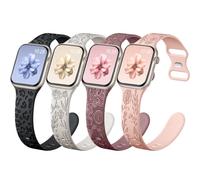 Upeak 4 Pezzi Cinturini con Incisione Multipla Compatibile con Cinturino Apple Watch 40mm 41mm 38mm Donna, Bracciale Sport in Silicone Fiori Leopard per iWatch Ultra SE Serie 9 8 7 6 4 3 2, Set D