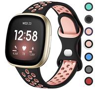 Upeak Cinturino Sportivo Compatibile con Cinturino Fitbit Versa 3/Cinturino Fitbit Sense, Cinturini con Fibbia Doppio Foro in Silicone Traspirante per Donna Uomo, Piccola, Nero/Rosa