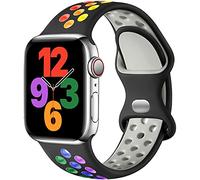 Upeak Sport Cinturino Compatibile con Cinturino Apple Watch 40mm 38mm 41mm 42mm, Cinturini a Doppio Foro in Silicone Traspirante per iWatch Series 10 9 8 7 6 5 4 3 2 1 Ultra SE, S, Nero/Arcobaleno
