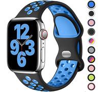 Upeak Sport Cinturino Compatibile con Cinturino Apple Watch 44 mm 45 mm 46 mm 42 mm 49 mm, Cinturini a Doppio Foro in Silicone Traspirante per iWatch Series 10 9 8 7 6 5 4 3 2 1 Ultra SE, S, Nero/Blu