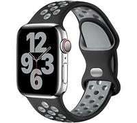 Upeak Sport Cinturino Compatibile con Cinturino Apple Watch 44 mm 45 mm 46 mm 42 mm, Cinturini a Doppio Foro in Silicone Traspirante per iWatch Series 10 9 8 7 6 5 4 3 2 1 Ultra SE, S, Nero/Grigio