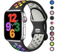 Upeak Sport Cinturino Compatibile con Cinturino Apple Watch 44 mm 45 mm 46 mm 42 mm, Cinturini a Doppio Foro in Silicone Traspirante per iWatch Series 10 9 8 7 6 5 4 3 2 1 Ultra SE, L, Nero/Arcobaleno