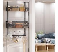 Upesitom Organizer da appendere sopra la porta con 12 ganci, scaffale portaoggetti da sopra la porta con 2 cestini in rete, organizer portaoggetti sul retro della porta, per camera da letto, bagno,