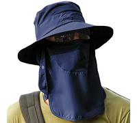 UPF 50+ - Cappello da pesca con sole per uomo e donna, con visiera staccabile e patta per il collo, Blu scuro