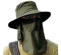 UPF 50+ - Cappello da pesca con sole per uomo e donna, con visiera staccabile e patta per il collo, Verde militare