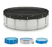 Upgrade 2026, copertura per piscina rotonda, 366 cm, con strisce riflettenti e una pesata e Oxford 210D, telo per tutte le stagioni per l'estate e l'inverno (nero, 560 cm)