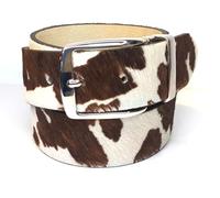 UPGRADE 3STYLE Cintura in vera pelle cavallino maculata leopardata zebrata patchwork accorciabile senza viti. confezione in cartone eco e sacchetto cotone. Made in Italy. (CowCappuccino4x130nk)