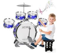 Upgrade Giocattolo Batteria Bambini 2-4 Anni Kit Batteria Jazz per Bambini con Sgabello, Giocattolo Strumento Musicale per Ragazze Ragazzi di 3 4 5 Anni Regalo