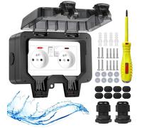 Upgrade - Presa esterna impermeabile IP66 con interruttore e spia di controllo, resistente alle intemperie, per esterno, da giardino, con coperchio richiudibile, 2 prese
