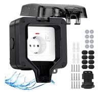 Upgrade - Presa esterno impermeabile IP66 con interruttore, spia di controllo, colore antracite, resistente alle intemperie, per esterno, con chiusura a chiave, 1 scomparto