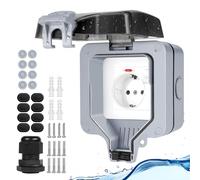 Upgrade - Presa impermeabile IP66 con interruttore, spia di controllo, grigio, esterno parete, resistente alle intemperie, chiusura a chiave, 1 scomparto