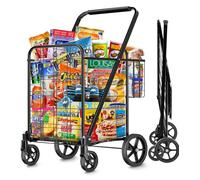 Upgrade Sturdy Wheels Shopping Cart, Jumbo Grocery Cart 350lbs High Weight Capacity, Rolling Cart with 360° wivel Wheel & Double Basket Utility Carts for Seniors Transport Groceries Laundry Luggage