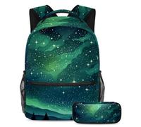Upgrade Their Backpack Game, Set di 2 zaini per bambini con zaino e astuccio, borsa da viaggio di grande capacità per ragazzi, ragazze e adolescenti, cielo stellato verde, Multicolore, B：29.4x20x40cm\