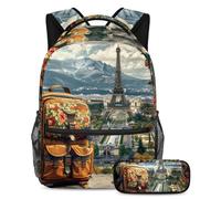 Upgrade Their Backpack Game, Set di 2 zaini per bambini con zaino e astuccio, borsa da viaggio di grande capacità per ragazzi, ragazze e adolescenti, motivo paesaggio da viaggio, Multicolore,