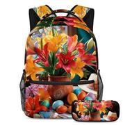 Upgrade Their Backpack Game, Set di 2 zaini per bambini con zaino e astuccio, borsa da viaggio di grande capacità per ragazzi, ragazze e adolescenti, uova colorate di gigli pasquali, Multicolore,