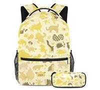 Upgrade Their Backpack Game, Set di 2 zaini per bambini con zaino e astuccio, borsa da viaggio di grande capacità per ragazzi, ragazze e adolescenti, silhouette di animali gialli, Multicolore,