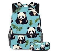 Upgrade Their Backpack Game, Set di 2 zaini per bambini con zaino e astuccio, borsa da viaggio di grande capacità per ragazzi, ragazze e adolescenti, simpatico panda su blu, Multicolore,
