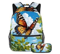 Upgrade Your School Essentials, set di 2 zaini per ragazzi, ragazze, adolescenti, la borsa perfetta per libri da viaggio, graziosa farfalla, Multicolore, B：29.4x20x40cm P：19x7.5x3.8cm, Zaini Daypack