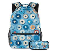Upgrade Your School Essentials, set di 2 zaini per ragazzi, ragazze, adolescenti, la borsa perfetta per libri da viaggio, motivo dischi blu, Multicolore, B：29.4x20x40cm P：19x7.5x3.8cm, Zaini Daypack