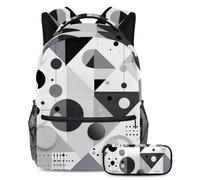 Upgrade Your School Essentials, set di 2 zaini per ragazzi, ragazze, adolescenti, la borsa perfetta per libri da viaggio, grigio astratto geometrico, Multicolore, B：29.4x20x40cm P：19x7.5x3.8cm, Zaini