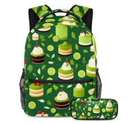 Upgrade Your School Essentials, set di 2 zaini per ragazzi, ragazze, adolescenti, la borsa perfetta per libri da viaggio, motivo dessert verde, Multicolore, B：29.4x20x40cm P：19x7.5x3.8cm, Zaini