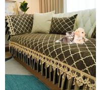 Upgraded Couch Covers - Copridivano di lusso for 1 2 3 4 posti Copridivano stile vintage classico con gonna 2024 Nuovo copridivano for tutte le stagioni Copridivano lavabile antiscivolo(Coffee,(65+18)