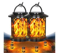 Upgraded Flickering Flame Solar Lantern Outdoor Waterproof Light, Dance Flame Solar Lantern Outdoor Lights, Hanging Auto On/Off Decorative for Yard Patio Lawn Table Garden Decor (2pcs)