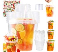 Upgraded Mini Drink Buckets with Lids and Straws,Reusable Plastic Boozy Buckets for Drinks 17/24/35 oz,Clear Drink Cups with Handles for Pool, Beach,Birthday Party Supplies (30PCS,1000ml/35oz)