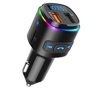 [Upgraded] ORIA Trasmettitore FM Bluetooth per Auto, Trasmettitore Radio Wireless con Siri, Rapido Caricabatterie Auto per QC3.0, 7 Luci a Colori RGB, Chiamata a Mani Libere