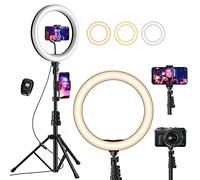 UPhitnis 12" Ring Light, Luce per Selfie, 63" Staffa Triangolare, Luce ad Anello LED da 3 modalità di Illuminazione con 10 luminosità, per Trucco, Fotografia, Youtube e Video Selfie