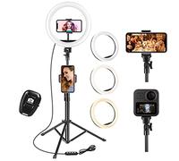 UPhitnis Ring Light, Luce per Selfie, 63" staffa triangolare, Luce ad Anello LED da 3 modalità di illuminazione con 10 luminosità, per trucco, fotografia, Youtube e video selfie (10-pollice, Ground)