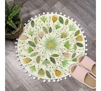 Uphome Piccolo tappeto rotondo da 5 cm carino tappetino da bagno con pompon frange piante floreali lavabile tappeto da bagno morbido antiscivolo circolare tappeto per doccia lavandino polvere stanza