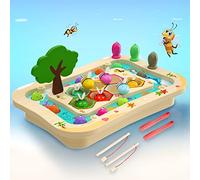 Uping Giochi Montessori Bambini di Pesca Magnetico in Legno, 2 in 1 Puzzle Educativo con 2 Canne da Pesca e Pinzetta per 3-5 Anni