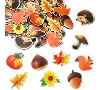 UPINS Una confezione di 36 scaglie di carta autunnali in legno mini foglie d'acero foglie di quercia zucca teste scimmie funghi autunno tavolo borse fai da te artigianato festa borse da tavolo
