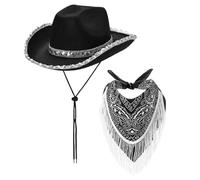 Upiulote 2pcs/set di cappello da cowgirl con bandana sferrata a bordo brima sequestro bordo cucciolo di cowgirl nero con cinghia di una taglia un cowboy occidentale per cosplay, costumi di Halloween