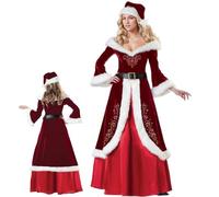 Upiulote Mrs Claus Costume Donne adulte, 3 pezzi/set Mrs Claus Abito con cappello, cintura, gonna, costume da Babbo Natale per festa di Natale, cosplay, compleanno, spettacolo scolastico, L