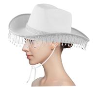 Upiulote Rhinestone Cowboy Cappello Cappello Rhinestone Fringe Bride Cowgirl Hat glitter Cowboy per Women Cowgirl With Chin Strap Disco Wedding per regalo, costume di Halloween Rhin